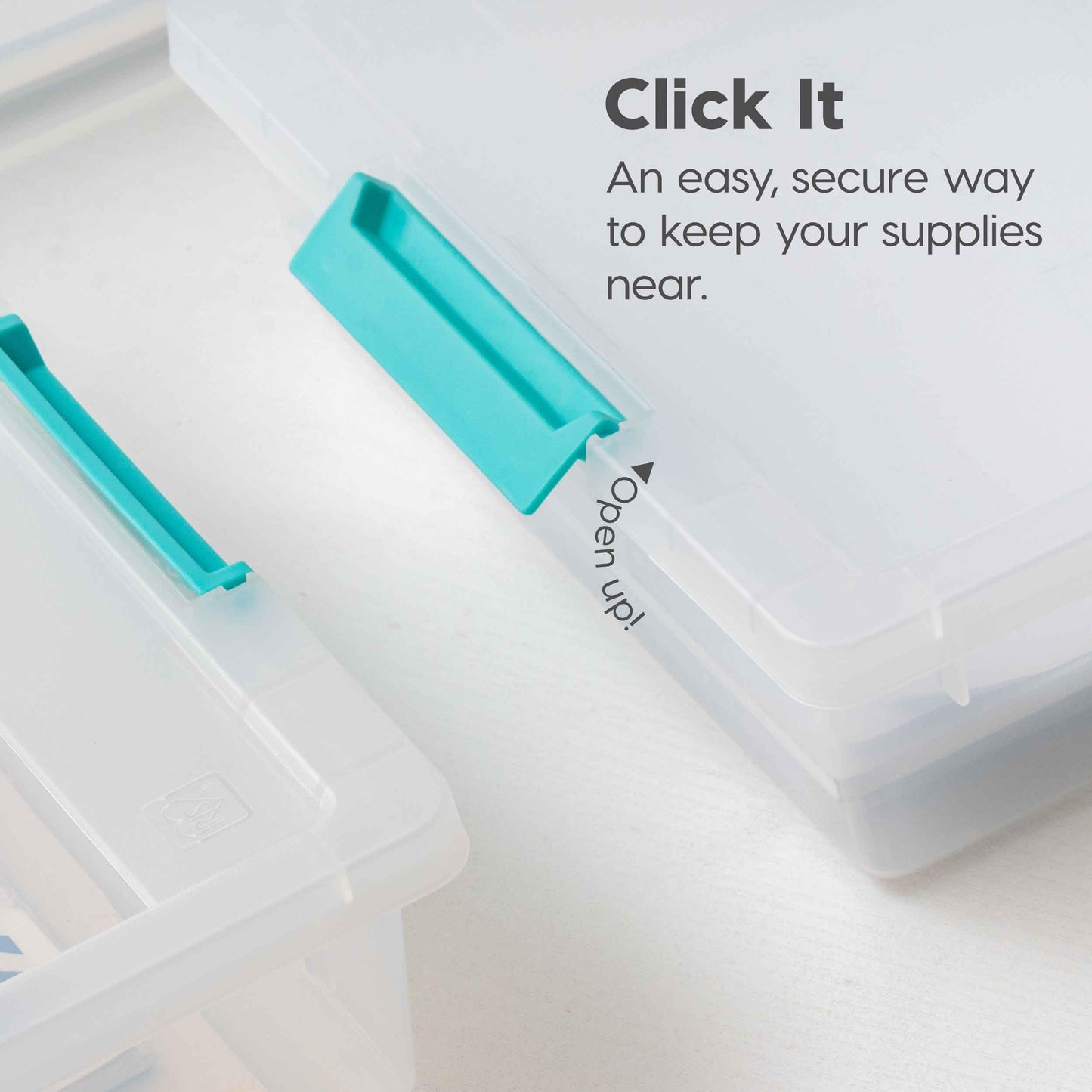IRIS USA 6 Qt. Craft Storage Bins with Lids, 4-Pack, |Made in USA|, Clip Box, Small Plastic Sensory Bin Tote Organizer Containers for Art Supplies, Paper, & Office, Stackable - Clear/Seafoam Blue