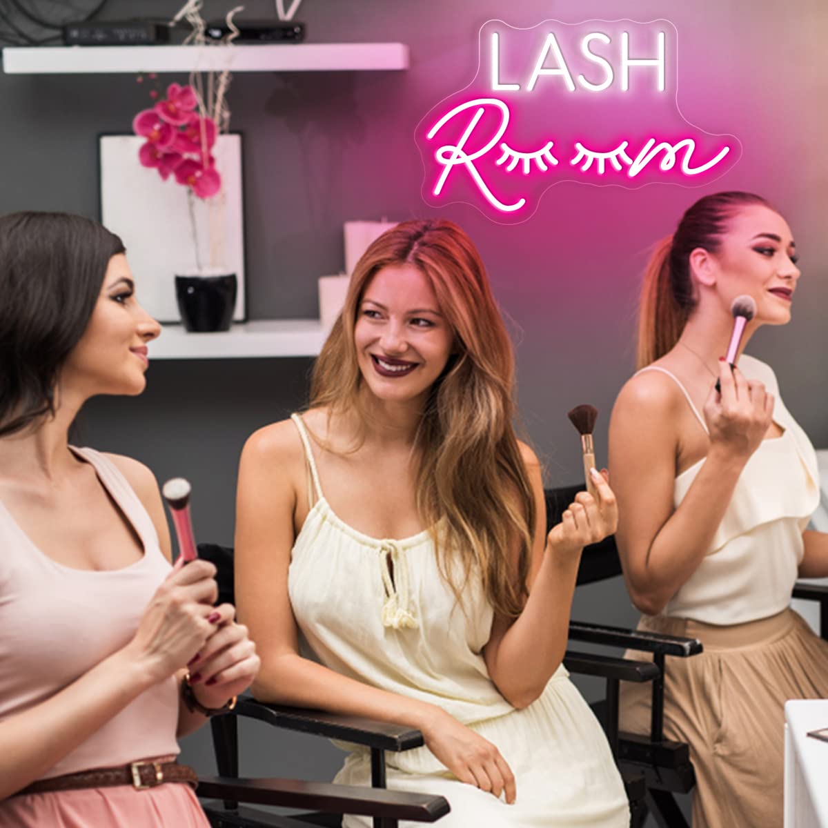HDJSIGN Lash Room Neon Sign Eyelashes Light Pink Glow LED Sign USB Powered Neon Light for Lash Room Decor Girls Make up Beauty Room Decor Home Wall Decor Birthday Wedding Party Gift for Girls