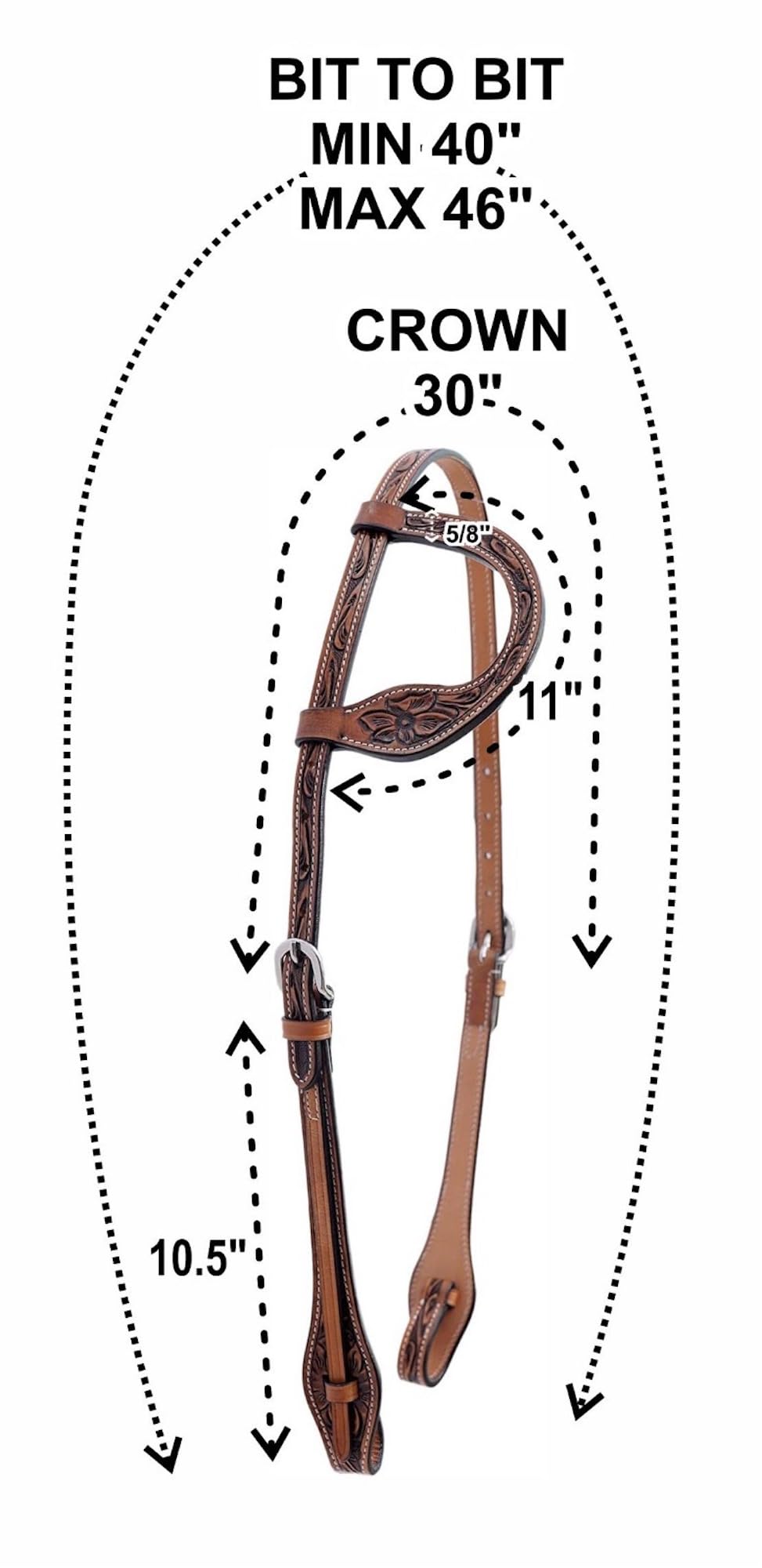 Majestic Ally Horse Headstall, Natural, Super Leather, Antique, Tooling, Quick Bit Change Western Headstall (Single Ear, Full)