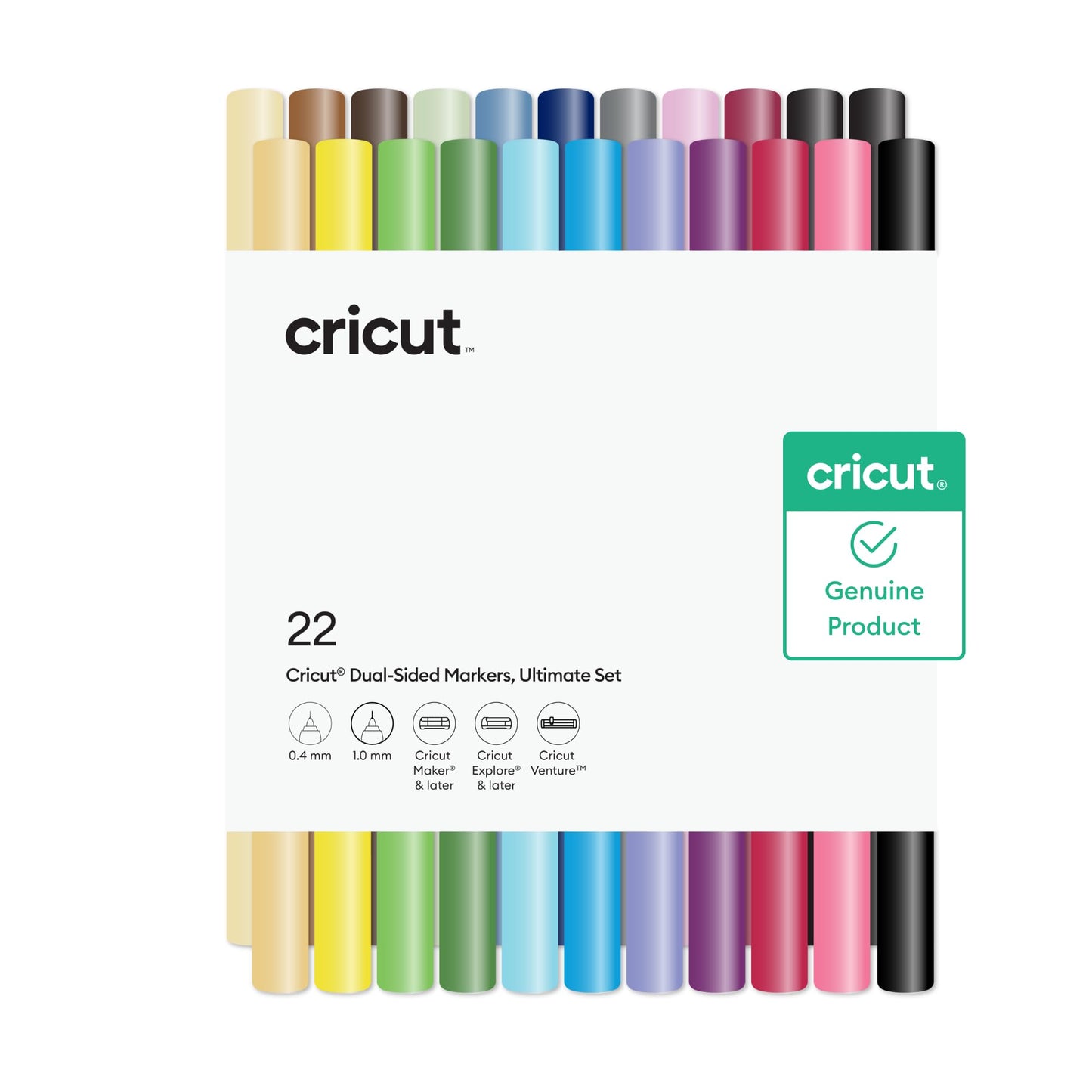 Cricut® Dual-Sided Markers, Ultimate Marker Set (22 ct) - 1.0mm Marker Tip + 0.4mm Fine Point Pen Tip - For use with Maker, Explore, & Venture Machines