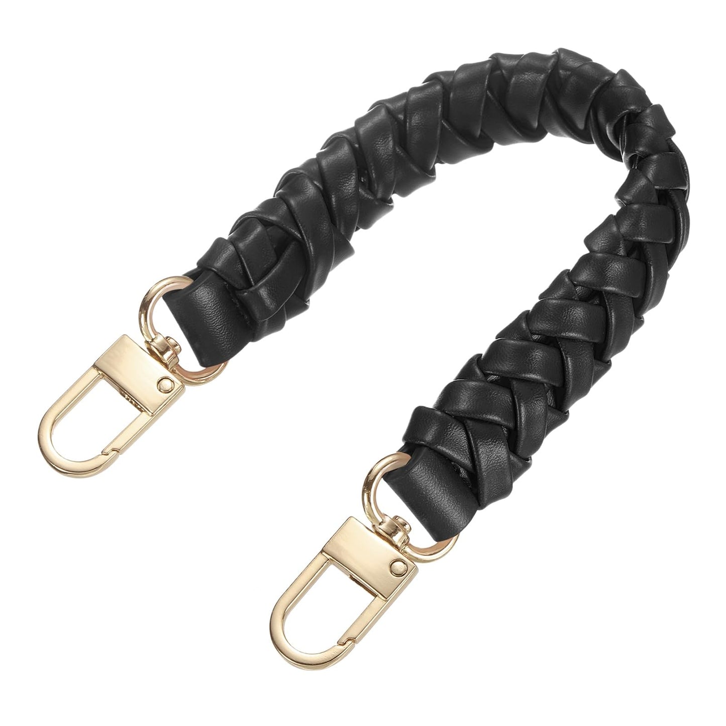 uxcell Leather Braided Purse Handle, 1Pc 31mm/12.2" Short Black Leather PU Braided Purse Strap Replacement Handle with Gold Buckles for Underarm Bags, Handbags, Bucket Bags