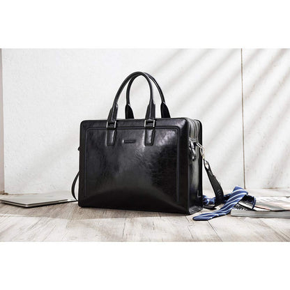BOSTANTEN Women Genuine Leather Briefcase Tote Business Vintage Handbags 15.6" Laptop Shoulder Bag Black