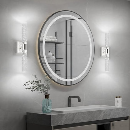 Tipace LED Bathroom Sconces Wall Lighting with Crystal Glass,Chrome Bathroom Vanity Light Fixtures,Modern Wall Lights for Mirror Living Room Hallway(6000K)