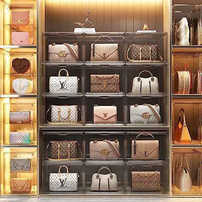 Clear Purse Organizer for Closet 1 Pack Clear Handbag Storage Organizer, Stackable Acrylic Display Case with Adjustable Divider for Purse, Handbag, Backpack, Wallet, Collectibles, XXX-Large