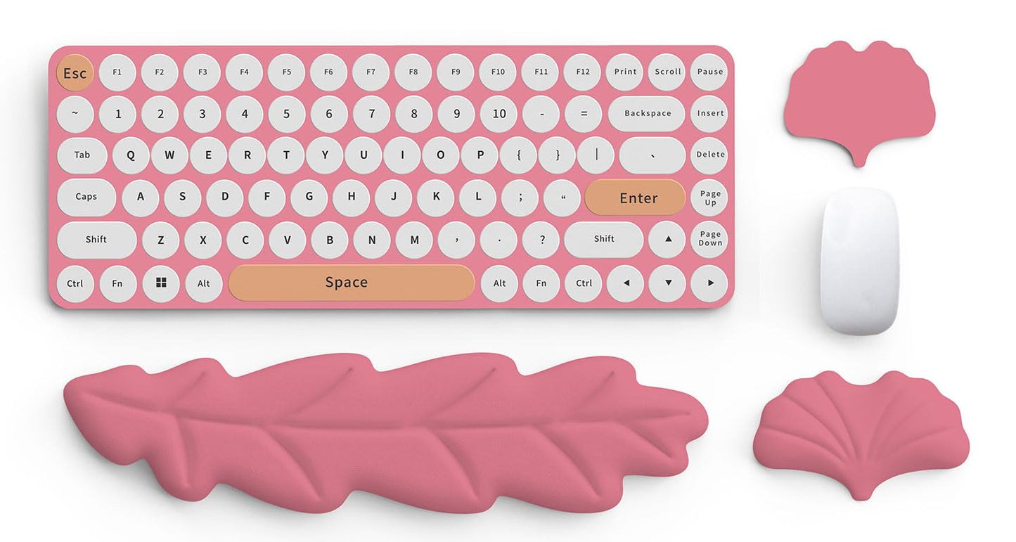 Leather Keyboard Wrist Rest Set, Wrist Rest for Keyboard and Mouse,Wrist Rest with Non-Slip PU Base, Comfortable Memory Foam Ergonomic Wrist Support Pad Arm Cushion for Computer Laptop Mac, Hot Pink