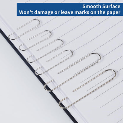 1800 Paper Clips Assorted Sizes Large, Medium and Small, Durable and Rustproof, Paperclips for Office School and Personal Use, Office Supplies Document Organizing (50mm, 33mm, 28mm) (Silver)