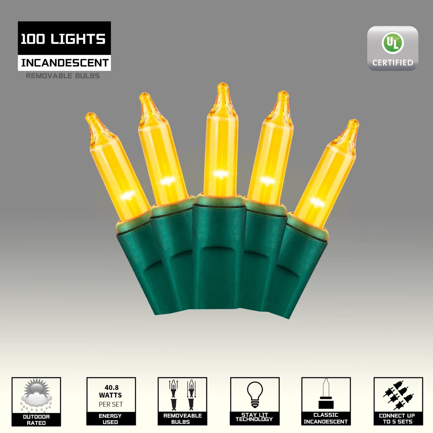 JUSTPRO 100LIGHTS Yellow Extra-Bright with End Connectors Christmas Decorative Lights 5.98m UL Certified Mini String Light Set Waterproof for Home Garden Holiday Christmas Tree Party Patio Wedding