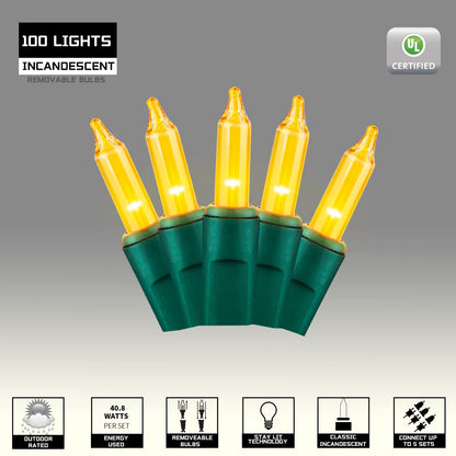 JUSTPRO 100LIGHTS Yellow Extra-Bright with End Connectors Christmas Decorative Lights 5.98m UL Certified Mini String Light Set Waterproof for Home Garden Holiday Christmas Tree Party Patio Wedding