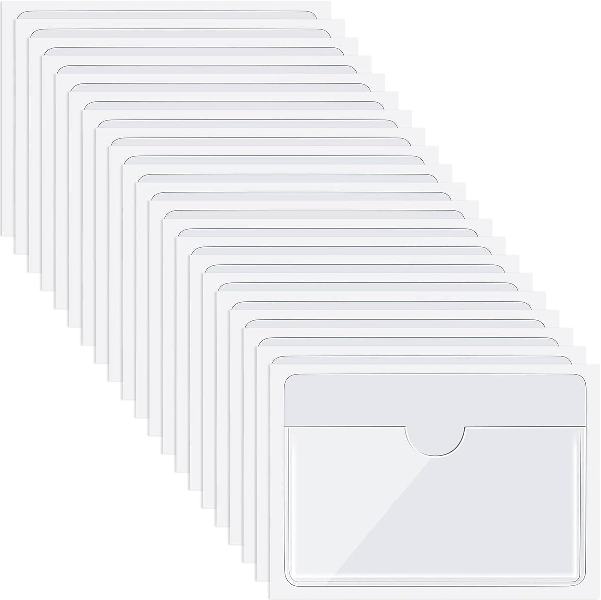 Chinco 50 Pack Clear Adhesive Pockets, Labels for Storage Bins, Plastic Self Adhesive Index Card Holder with Top Open for Organizing Bins Box Drawer(2.5 x 4.06 Inches)