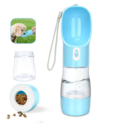 madeking Dog Water Bottle Portable Pet Water Bottle Leak Proof Dog Water Dispenser and Food, Multifunctional Outdoor Water&Food Bowl for Dogs and Cats (Bule)
