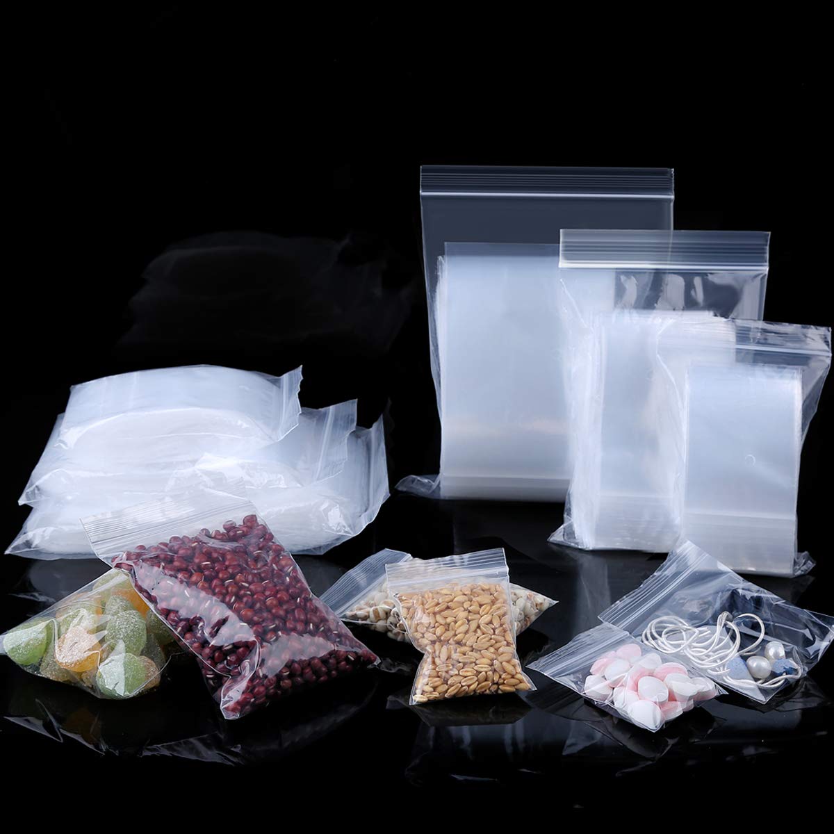 Valchoose Premium 600 Count Zip Poly Bags Clear, 2Mil 3 Assorted Sizes - 2 X 2, 2 X 3, 3 X 4 in Sturdy Seal Tight, Food Grade Safe, Small Poly Bags Reused for Jewelry Ring Coins Beads Pill