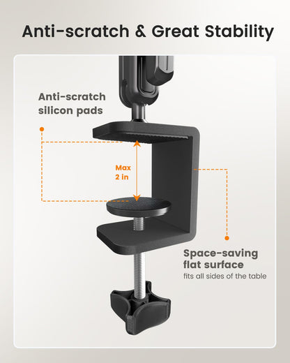 CAMBOFOTO 33" Magic Arm w Desk Clamp, Overhead Camera Mount, Desk Phone Mount, Articulating Extra-Long Friction Boom Arm w 1/4" Screw, for Phone, Mic, Light, Webcams, Action Camera (Light Black)