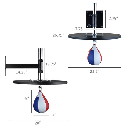 Soozier Speed Bag Boxing Punching Bag Wall Mount Height Adjustable, MMA, Martial Arts, and Boxing Equipment for Training at Home, Heavy-Duty Steel Platform, Strong Plastic Leather, 9" H x 7" Dia.