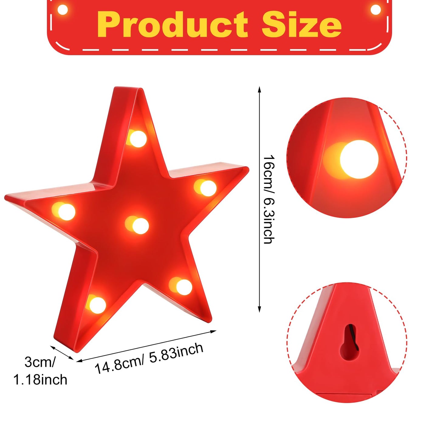 Jutom 4 Pieces Star Night Lights LED Plastic Star Shaped Sign Lighted Marquee Desk Lamp for Gift Red