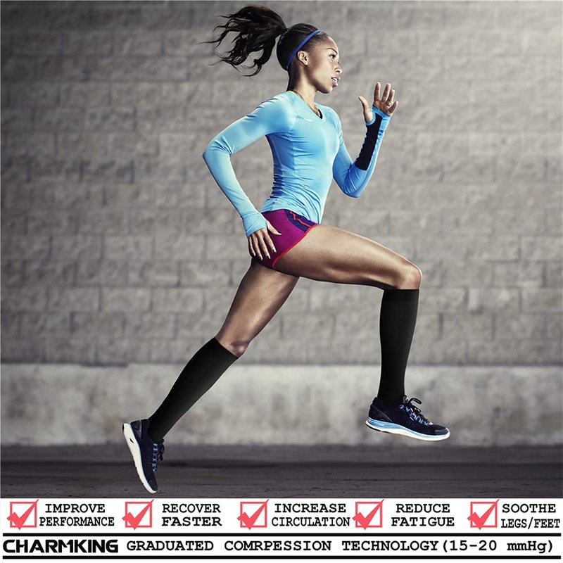 CHARMKING Compression Socks for Women & Men (8 Pairs) 15-20 mmHg Graduated Copper Support Calf Socks are Best for Pregnant, Nurses - Boost Performance, Circulation, Knee High Wide Calf(L/XL, Multi 05)