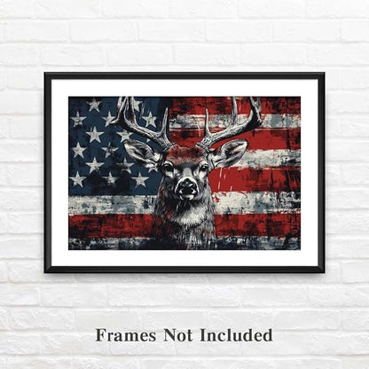 Yesad American Flag Deer Canvas Wall Art, Animal Head Rustic Wall Décor Christmas Paintings Pictures Nature Artwork Modern Poster for Farmhouse, Living Room, Bedroom, Office (Unframed,12”x8”,Deer1)