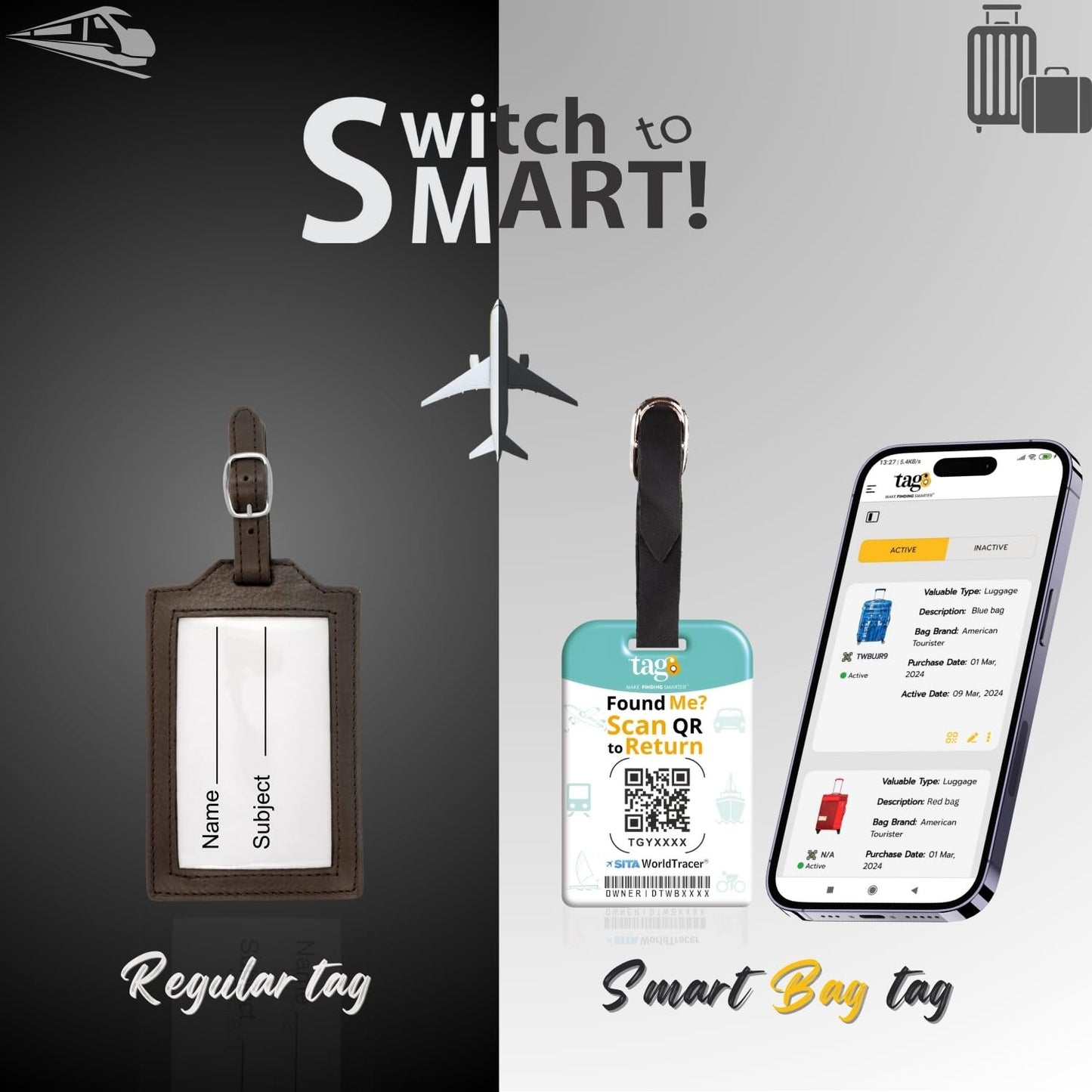 [Pack 2] tag8 New York City Smart Luggage tag |Trendy Luggage tag ID Identification, Fashionable Digital Name tag | Airline Compliant, SITA World Tracer Code Enabled | Gift idea