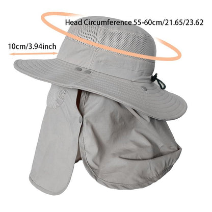 Sun Hat Bucket Hats for Men Women,Outdoor Wide Brim Fishing Hat with Detachable Face Cover & Neck Flap UV Protection Khaki