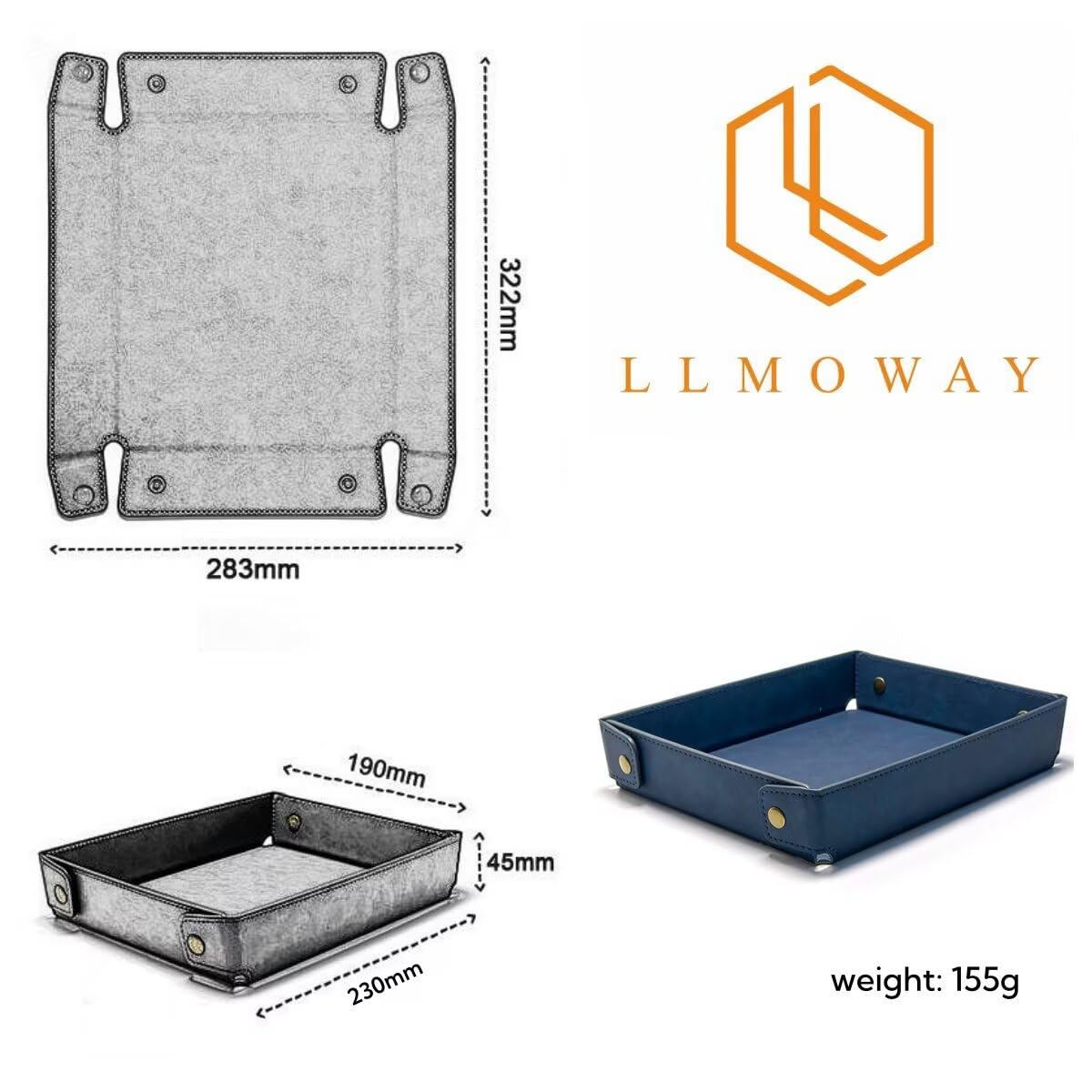 LLmoway PU Leather Organization Trays for Home Nightstand Office Desk Catchall Tray for Entryway Table Key Wallet Watch Phone Dark Blue
