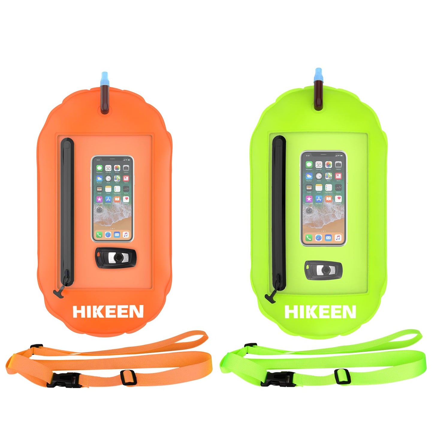 Hikeen Swim Buoy -Waterproof Touchscreen Storage Space, Swim Safety Float w/Adjustable Waist Belt for Open Water Swimmers and Triathletes -Be Bright,Be Safer & Be Seen