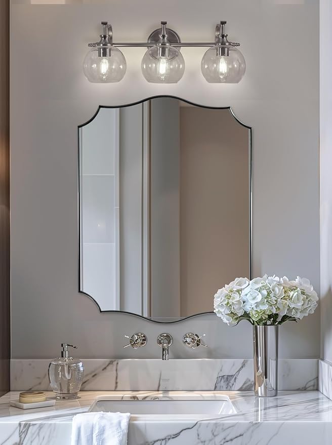 ANDY STAR 3 Light Bathroom Vanity Lights, Modern Wall Sconces Lighting, Silver Bathroom Lights with Clear Glass Shades, Bath Wall Lights Wall Lamp for Mirror, Living Room, Kitchen, Hallway