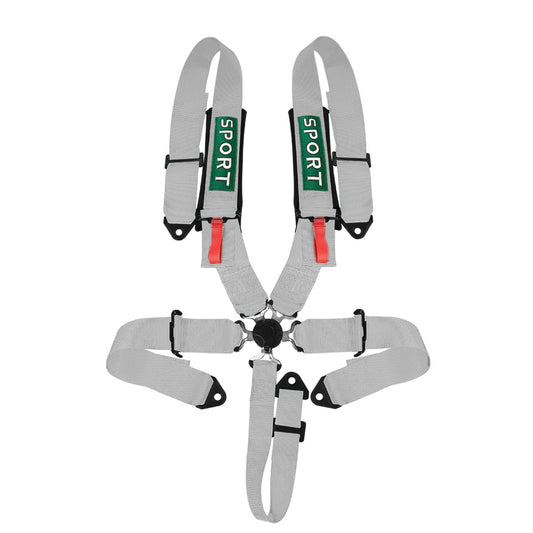 BESTZHEYU Compatible for SFI 5-Point Racing Harness Set with Ultra Comfort Heavy Duty Shoulder Pads Universal Polyester Harness Set Silver (Pack of 1)