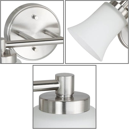 XiNBEi Lighting Bathroom Vanity Light, Modern Wall Light with Glass, Brushed Nickel 2 Light Bath Bar Light XB-W1235-2-BN