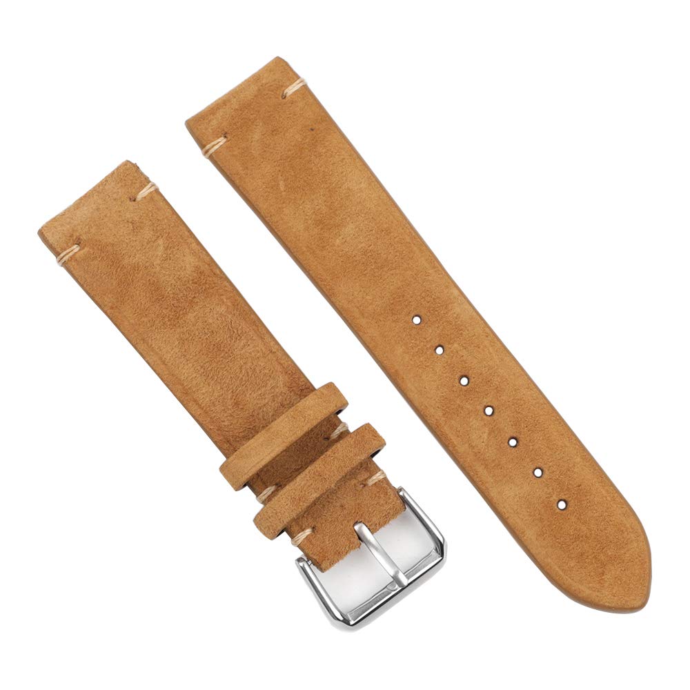 Onthelevel Suede Leather Watch Strap 18mm 20mm 22mm Vintage Chamois Leather Watch Band for Men or Women (18mm, Brown)