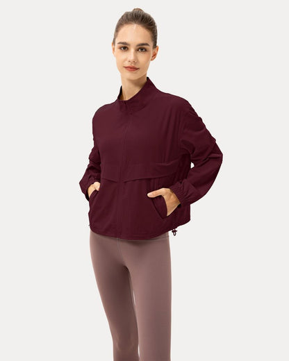 Locachy Women's Lightweight Zip Up Athletic Jacket Stand Collar Windproof Sun Protection Workout Outdoor Jacket Burgundy XS