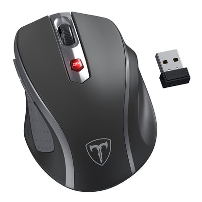 Wireless Mouse, D-09 Computer Mouse USB Cordless Mice for Laptop, Ergo Grips, Lightspeed 5-Level 2400 DPI, 16 Months Battery, Portable for PC Mac Chromebook (Black)