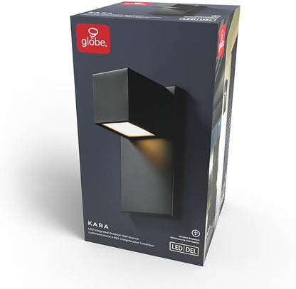 GLOBE Electric 60000124 17W Integrated LED Outdoor Wall Sconce, Matte Black Finish, 650 Lumens, 2700K Warm White, Weather-Resistant, Dimmable Exterior Light, 50,000 Hour Lifespan