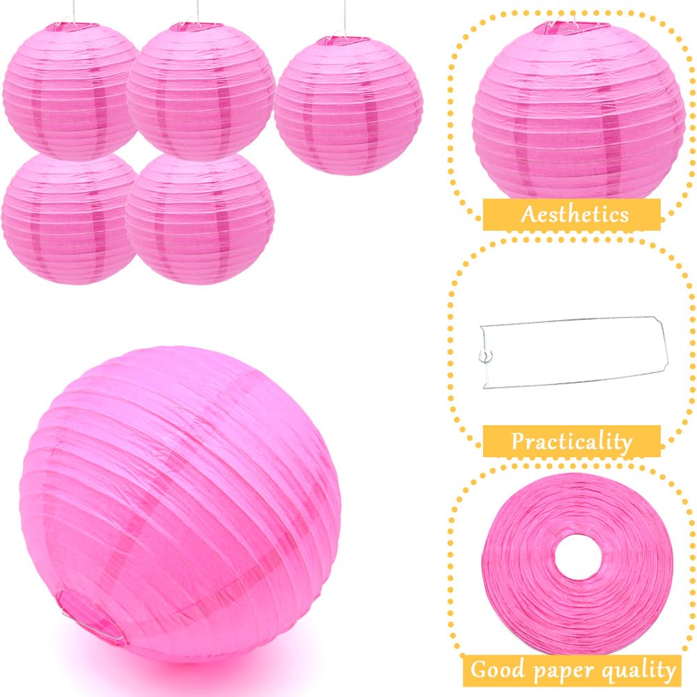 Ruidee 6Pcs Paper Lanterns Decorative Round Hanging Paper Lanterns for Birthday, Wedding, Christmas Xmas, Bridal, Home Decor, Party Decoration（12in/Rose）