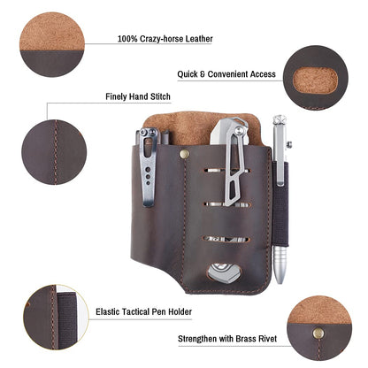 VIPERADE PJ15 Multitool Sheath for Belt, EDC Leather Sheath, Leather Flashlight Holster, EDC Belt Organizer, Leather EDC Pocket Organizer, Flashlight Sheath