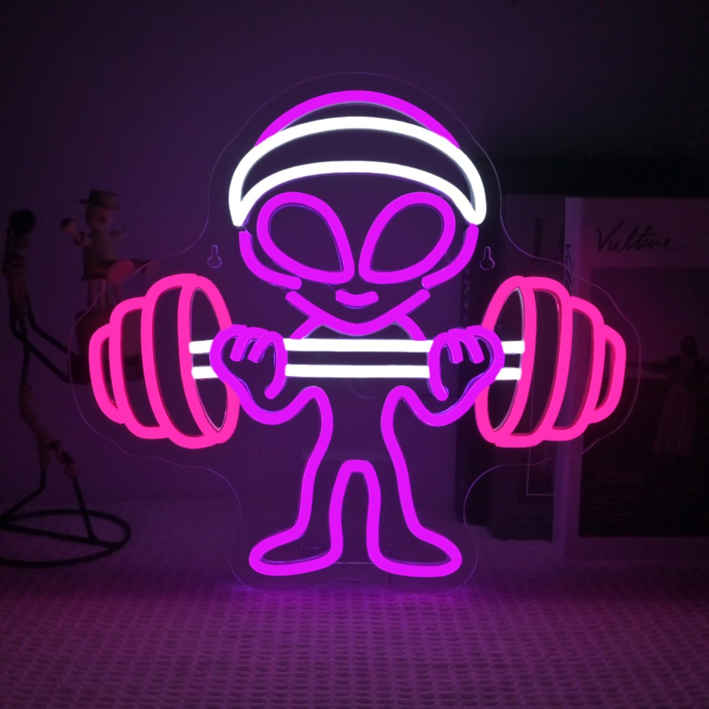 LUCUNSTAR Alien Neon Sign Dumbbell Gym Led Wall Decor LED Alien Light Shop Bar Man Cave Teen Room Game Room Decor Hip Hop Party Neon Signs Wall Decor Party Bedroom