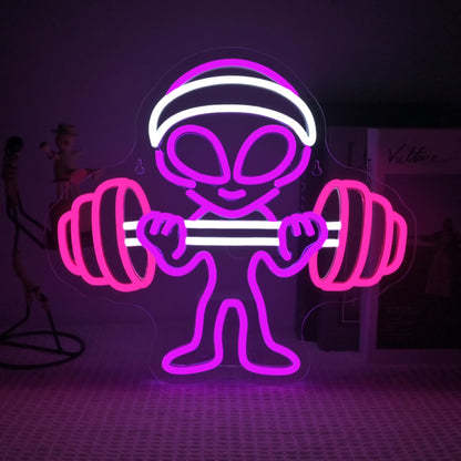 LUCUNSTAR Alien Neon Sign Dumbbell Gym Led Wall Decor LED Alien Light Shop Bar Man Cave Teen Room Game Room Decor Hip Hop Party Neon Signs Wall Decor Party Bedroom