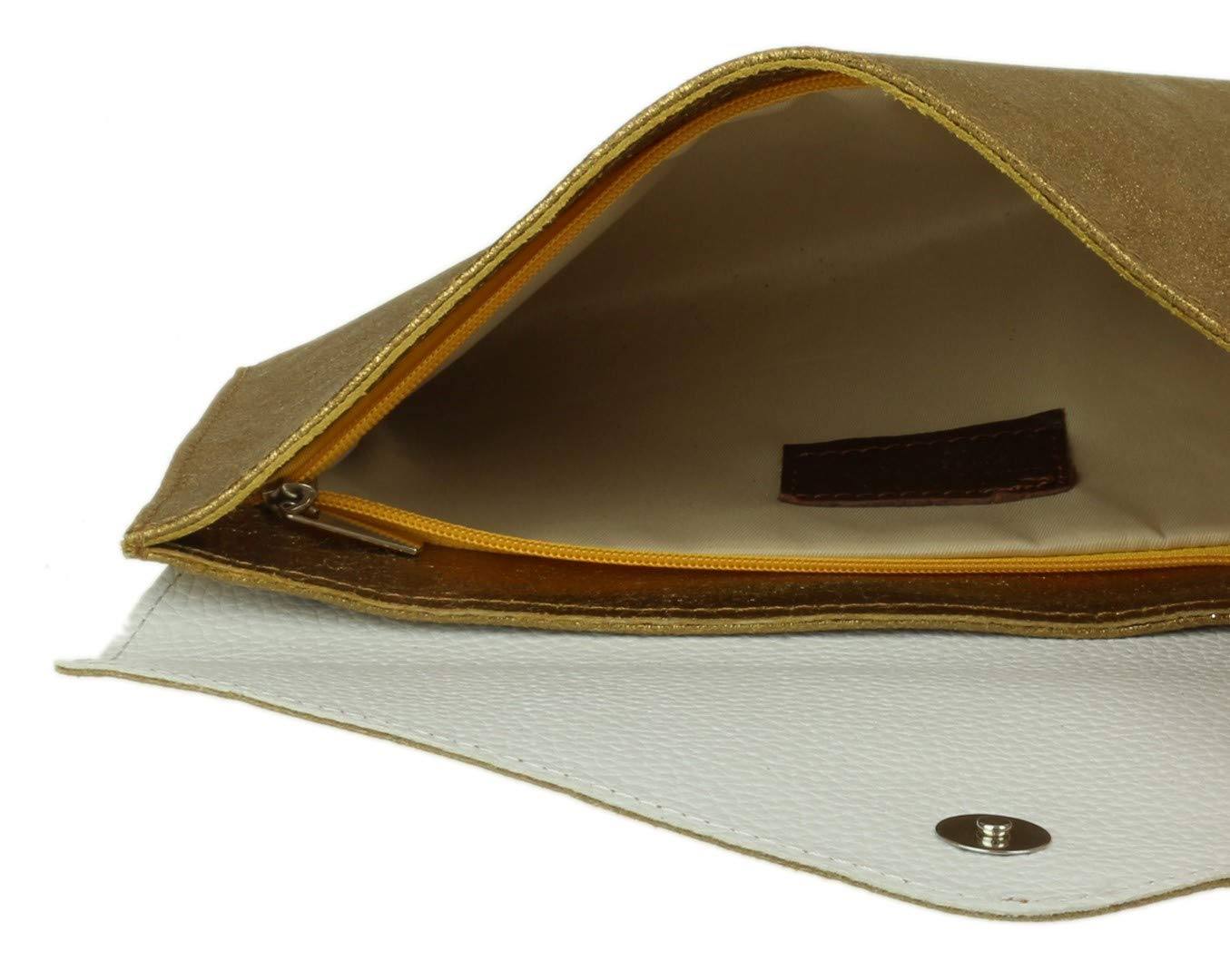 Girly HandBags Womens Italian Suede Leather Envelope Clutch Bag (Metallic Old Gold)