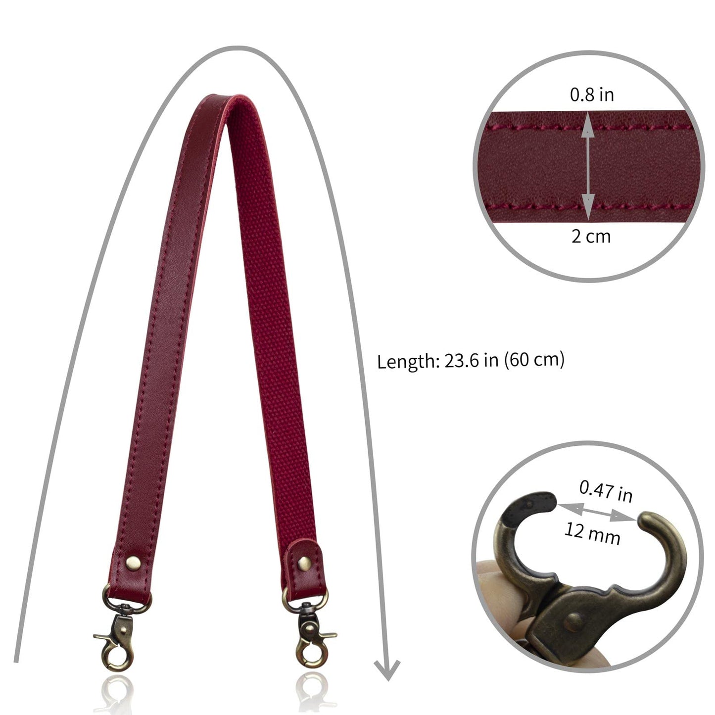 Allzedream Genuine Leather Purse Strap Sewing Canvas Replacement Handbag Shoulder Bag 2 Pcs (Wine Red)