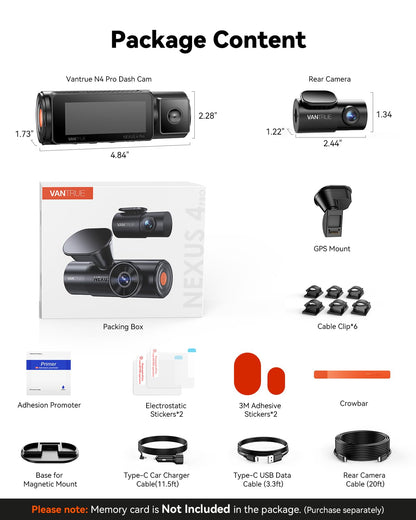 Vantrue N4 Pro 4K 3 Channel Dash Cam, STARVIS 2 IMX678 x PlatePix™ x HDR Night Vision, 4K+1080P+1080P Front Inside and Rear Dash Camera, Voice Control, WiFi, GPS, 24H Parking Mode, Support 512GB Max