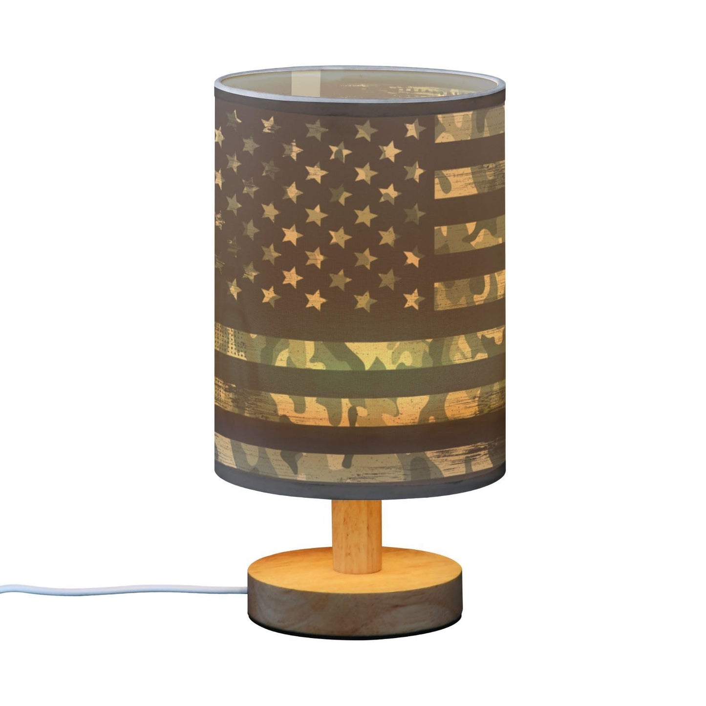 YETTASBIN Camo American Flag Bedside Table Lamp, Small LED Desk Light USB Nightstand Lamp with Non Slip Wood Base & Eye-Friendily Lampshade for Living Room Bedroom Dorm Home Office Desk Decor