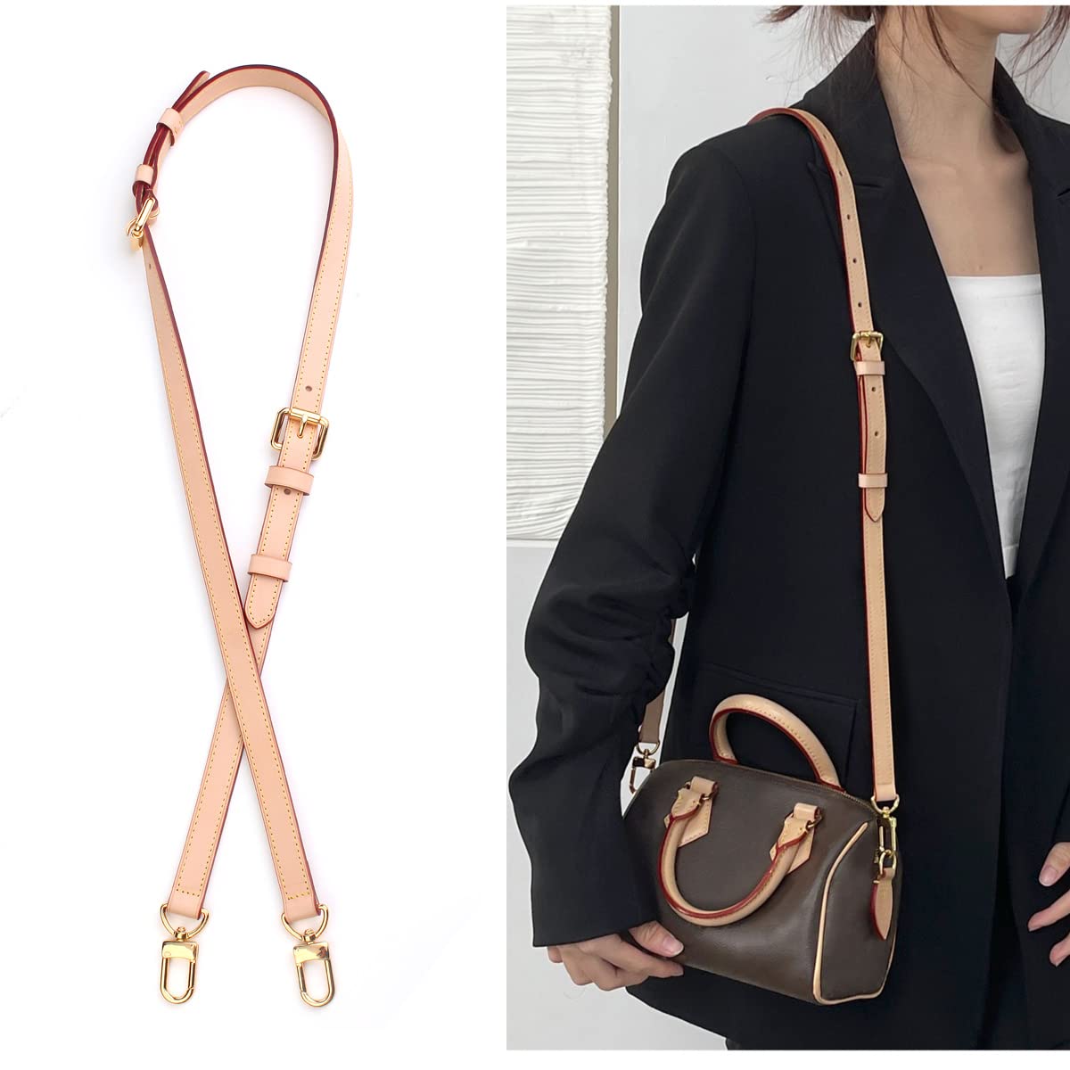 jiesinlov Vachetta Leather Replacement Crossbody Bags Strap Adjustable Shoulder Strap for Speedy 20 25 long strap(0.70Width Three Segments Adjustable 26.8-47.2Length)