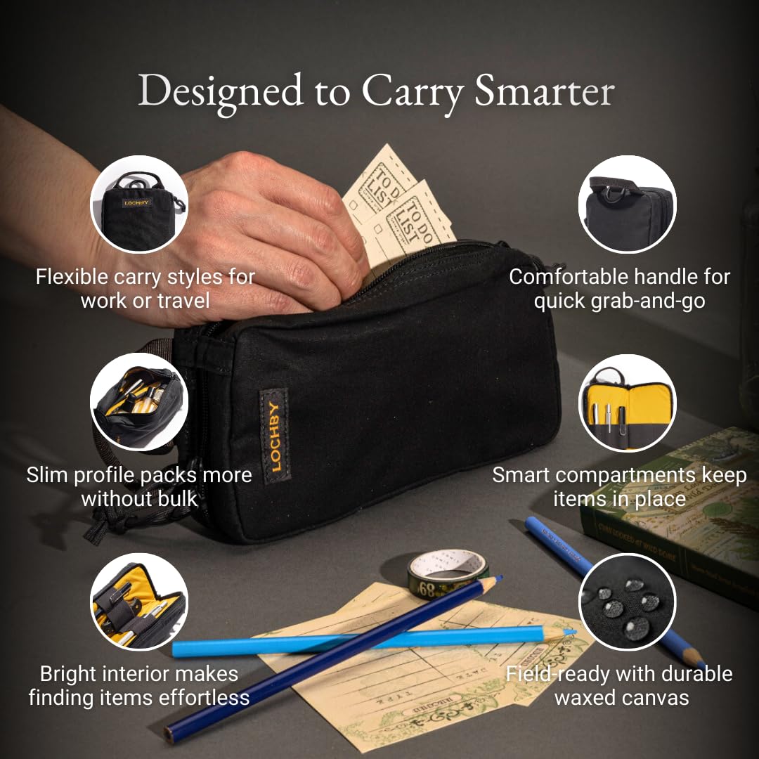 LOCHBY® Venture Pouch | Multipurpose Tactical Mini Tool Bag | Water Resistant Waxed Canvas | Dual-Sided Zipper Pouch | for Motorcycle, Bike, EDC, Pen, Pencil, Art, Tech & Travel