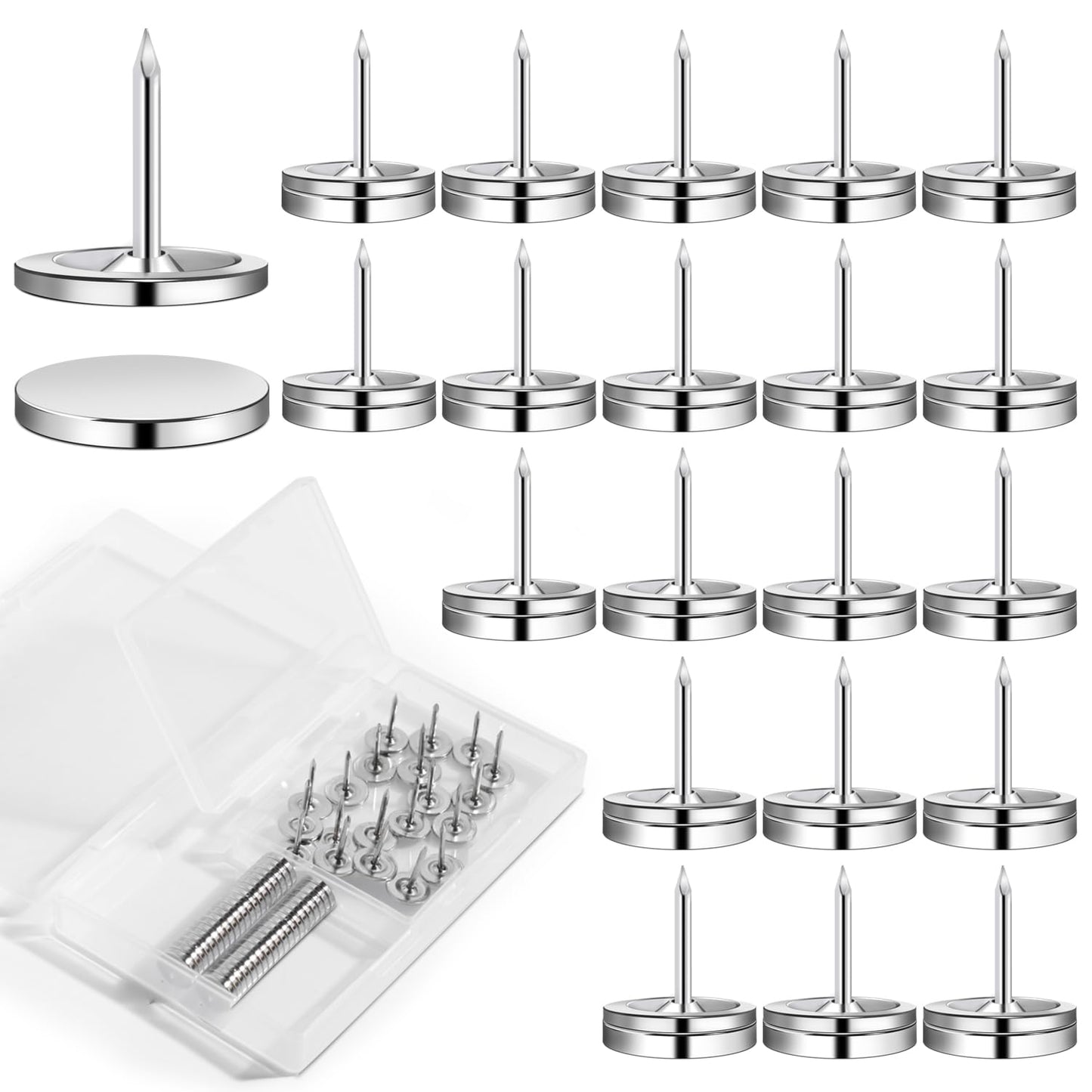 rhinocats Magnetic Push Pins, 30 Sets Magnet Thumbtack for Wall Bulletin Board Strong Decorative Pushpins Clip for Map Picture Hanging Kit Poster Holder