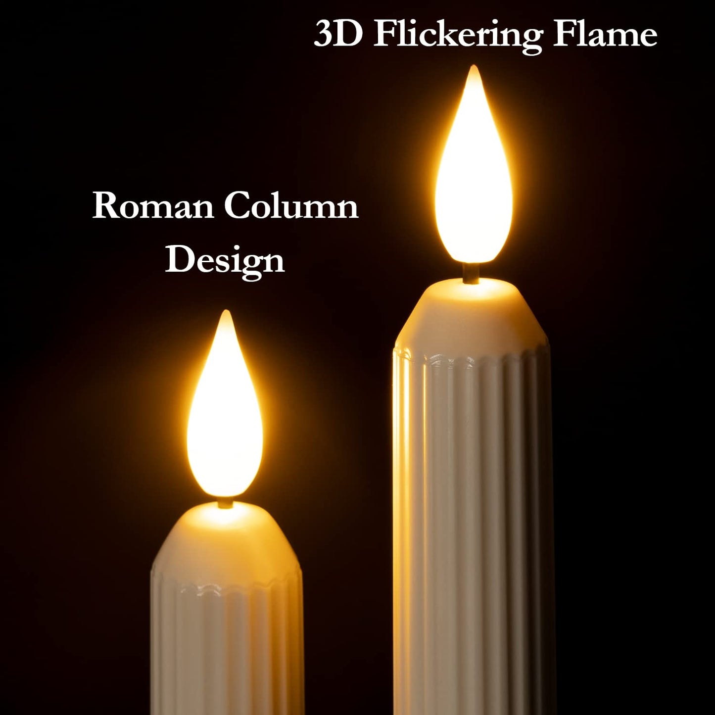 Homemory 6 Pcs Window Candles with Sensor Dusk to Dawn, Ivory Striped Candlesticks with Suction Cups, Roman Column Christmas Window Candle Battery Operated, Flameless Led Taper Candles for Windows