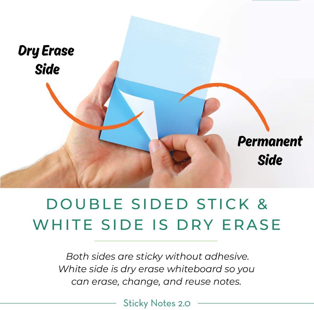 Self-Stick Notes 4x4 inch | Sticks to Any Surface Without Glue | Reusable White Dry Erase | 5 Pack, 500 Sheets (Assorted Colors, 4x4 inches)