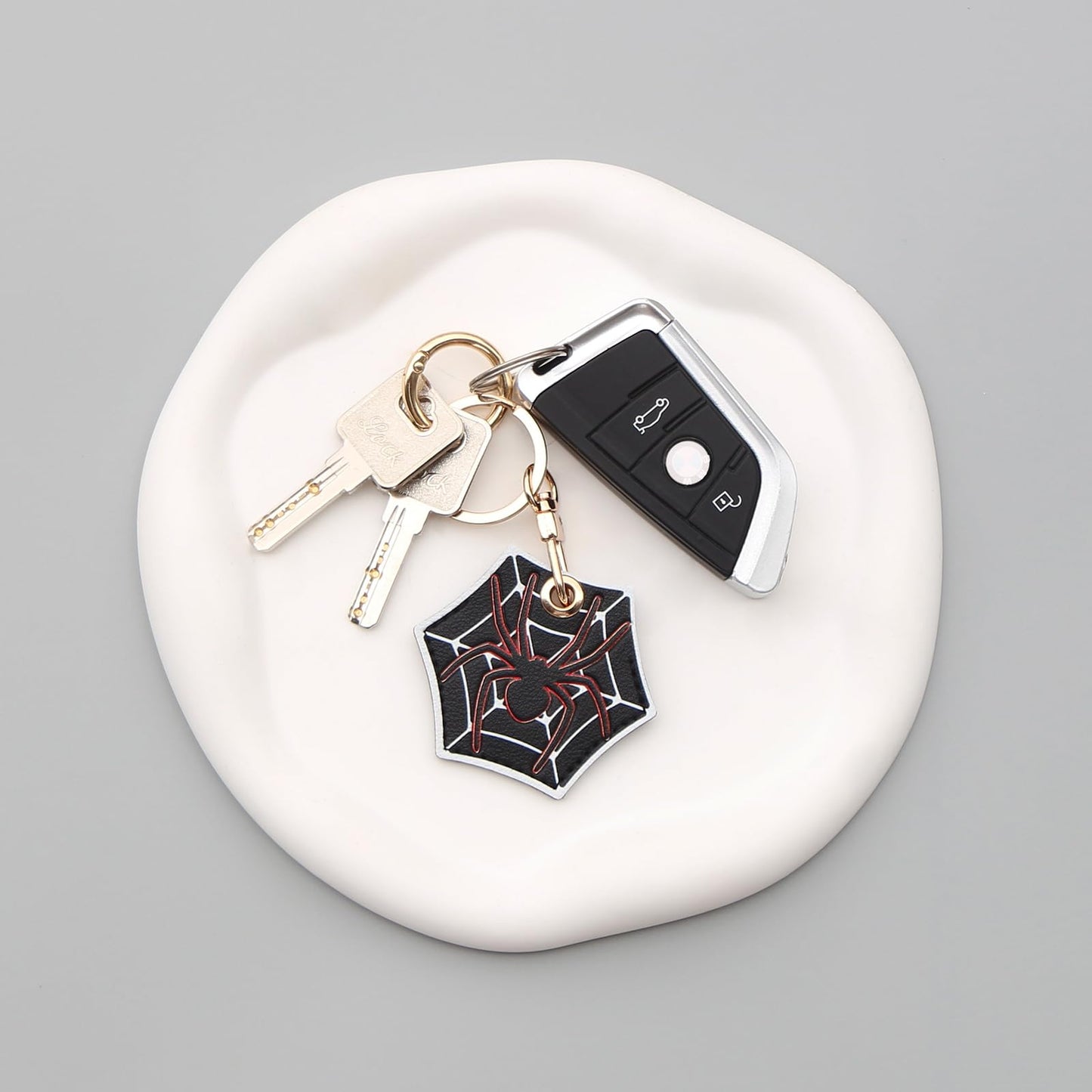 XEEWEN 2 Pack Hidden Keychain Holder for Airtag 2nd & 1st - Cute Leather Key Ring Case Cover - Black Spider & Bat