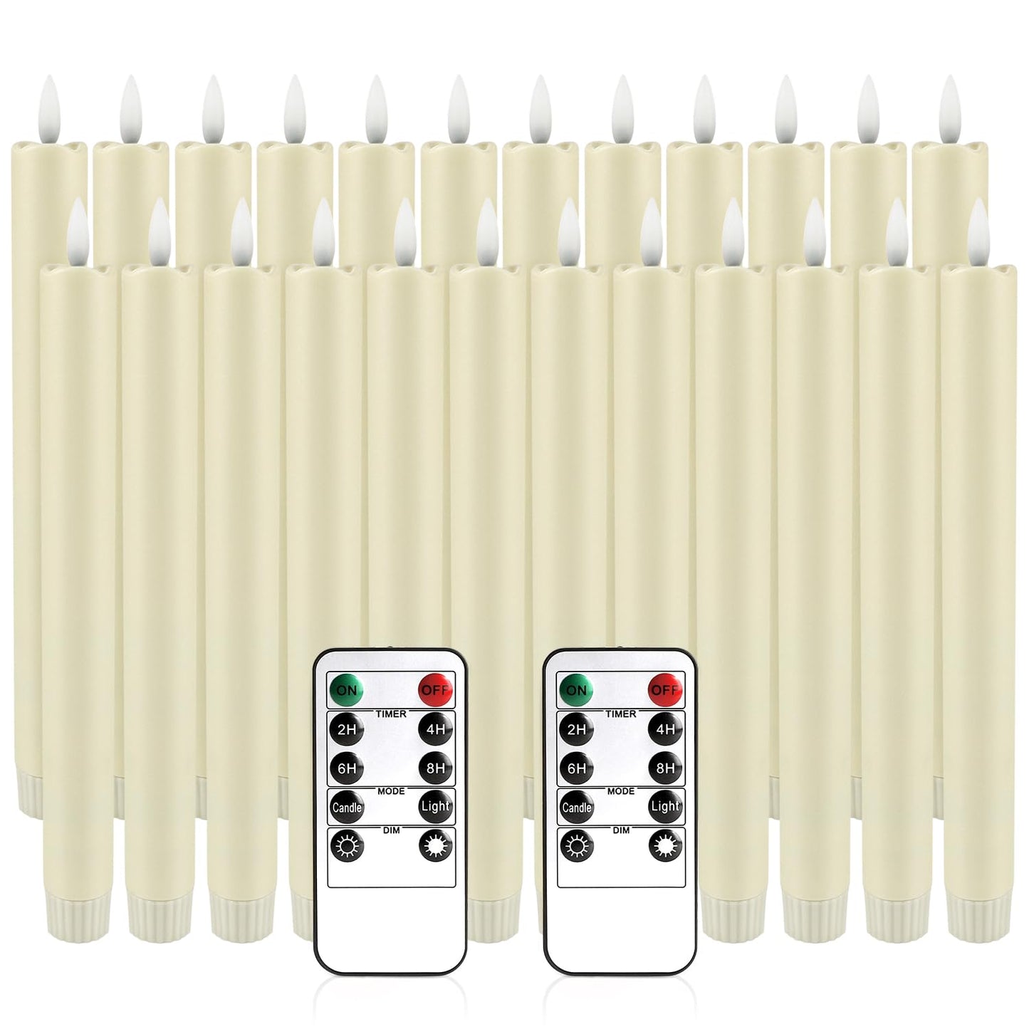 YOROXRG 24 Pack LED Flameless Taper Candles with Timer, Dripless Fake Candlesticks with 3D Flickering Flame, 9.6 Inches White Window Candle for Fireplace Christmas Halloween（Ivory）