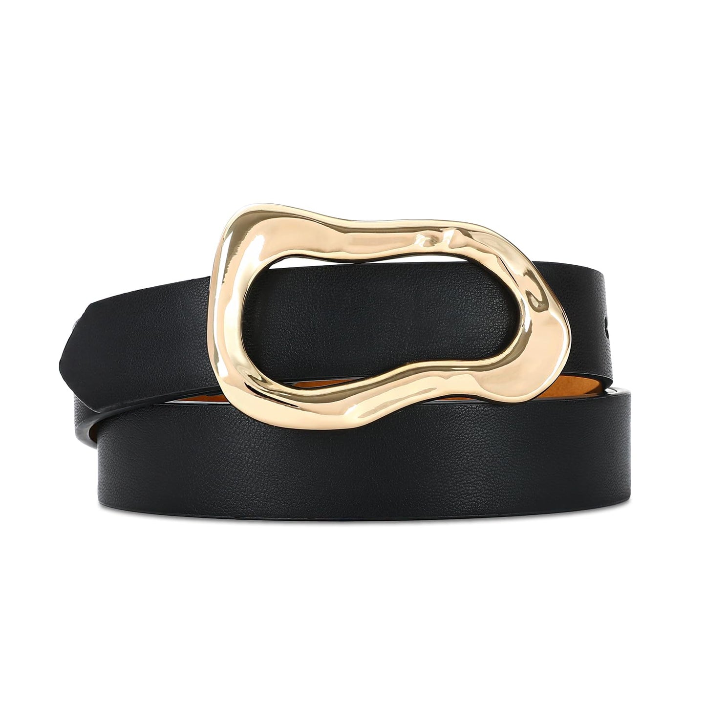 RISANTRY Black Belt for Women Stylish Gold Buckle Fashion Leather Waist Belt Perfect for Jeans and Dresses