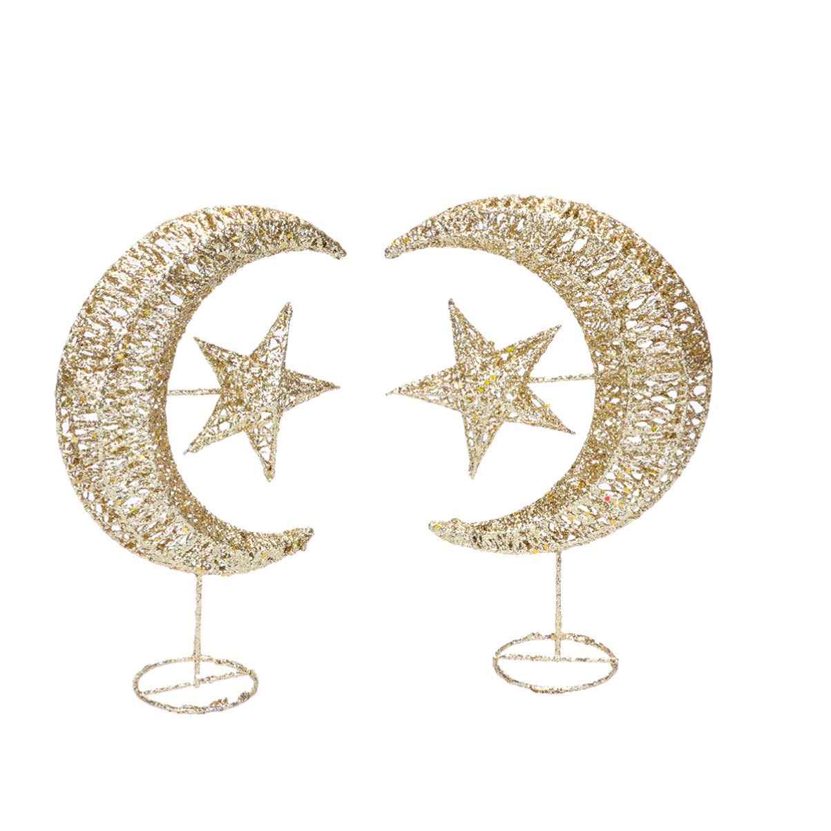 Iron Moon and Star Ornament Glitter Christmas Table Decoration Christmas Tree Decoration Wedding Birthday Holiday Party Supply 20cm (Golden)