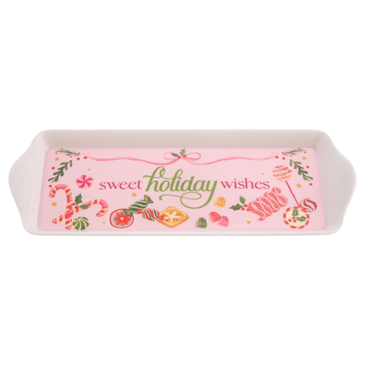 Karma, Melamine Holiday Trinket Tray, Narrow Christmas Jewelry Dish Tray for Rings Bracelets Necklace, Holiday Sweets