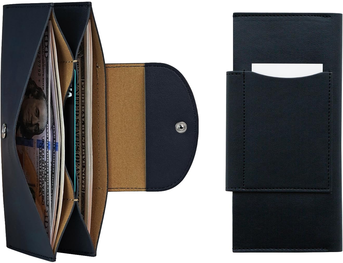 carrotez All-in-One Long Bifold 2-Tier PU Leather Wallet for Women, Money Organizer for Travel, Budgeting, Cash Envelope Wallet for Carrying Cash, Credit Cards & Business Cards - Indigo